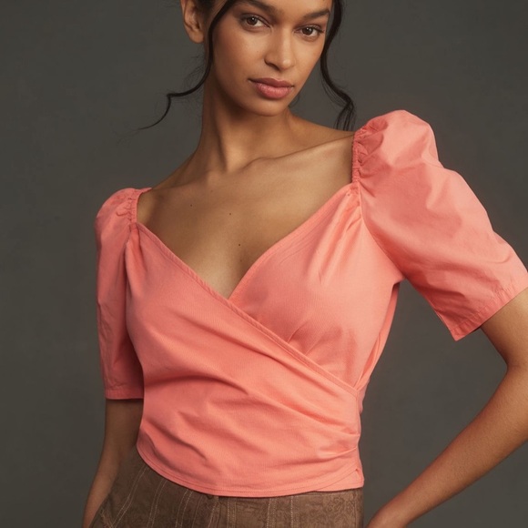 NWT By Anthropologie Puff-Sleeve Wrap Top - Picture 1 of 8
